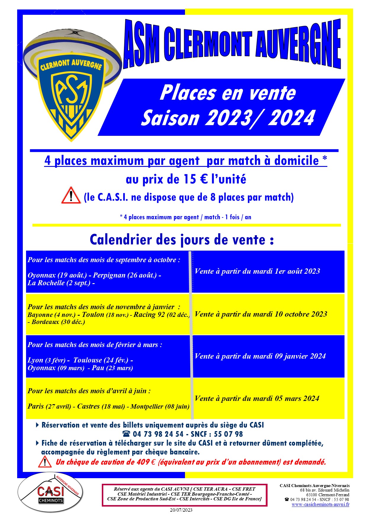 2023 Affiche ASM CLERMONT AUVERGNE Saison 2023 2024V1 