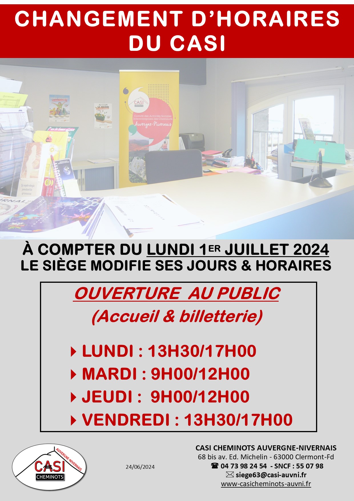 2024 Affiche Changement horaires du CASI