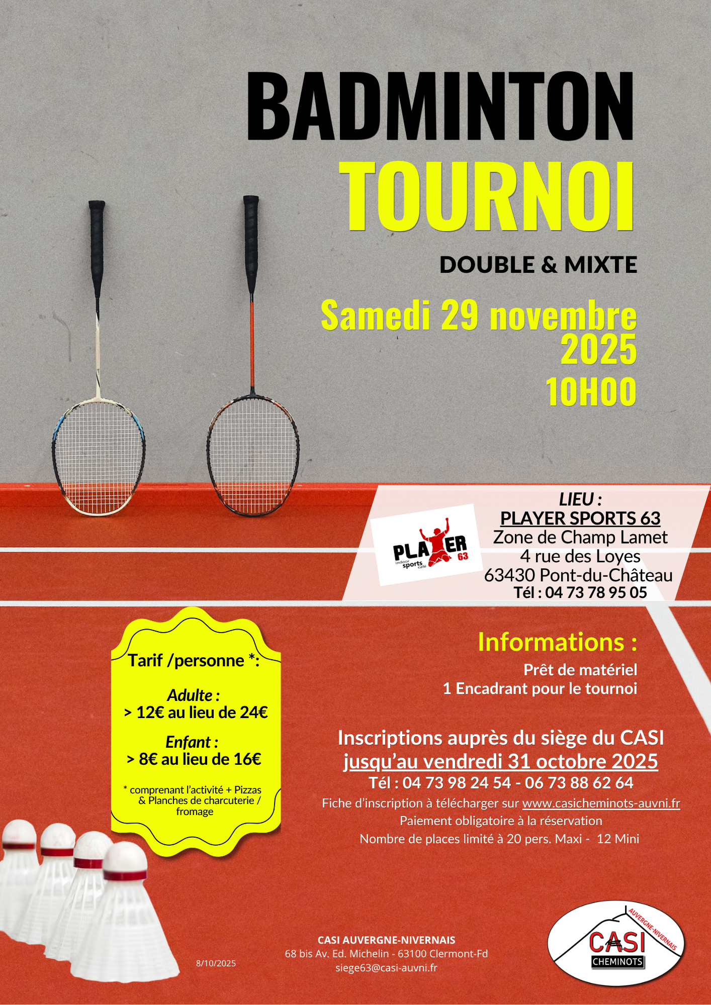 2025 Affiche Défin Tournoi Badminton Clermont Fd