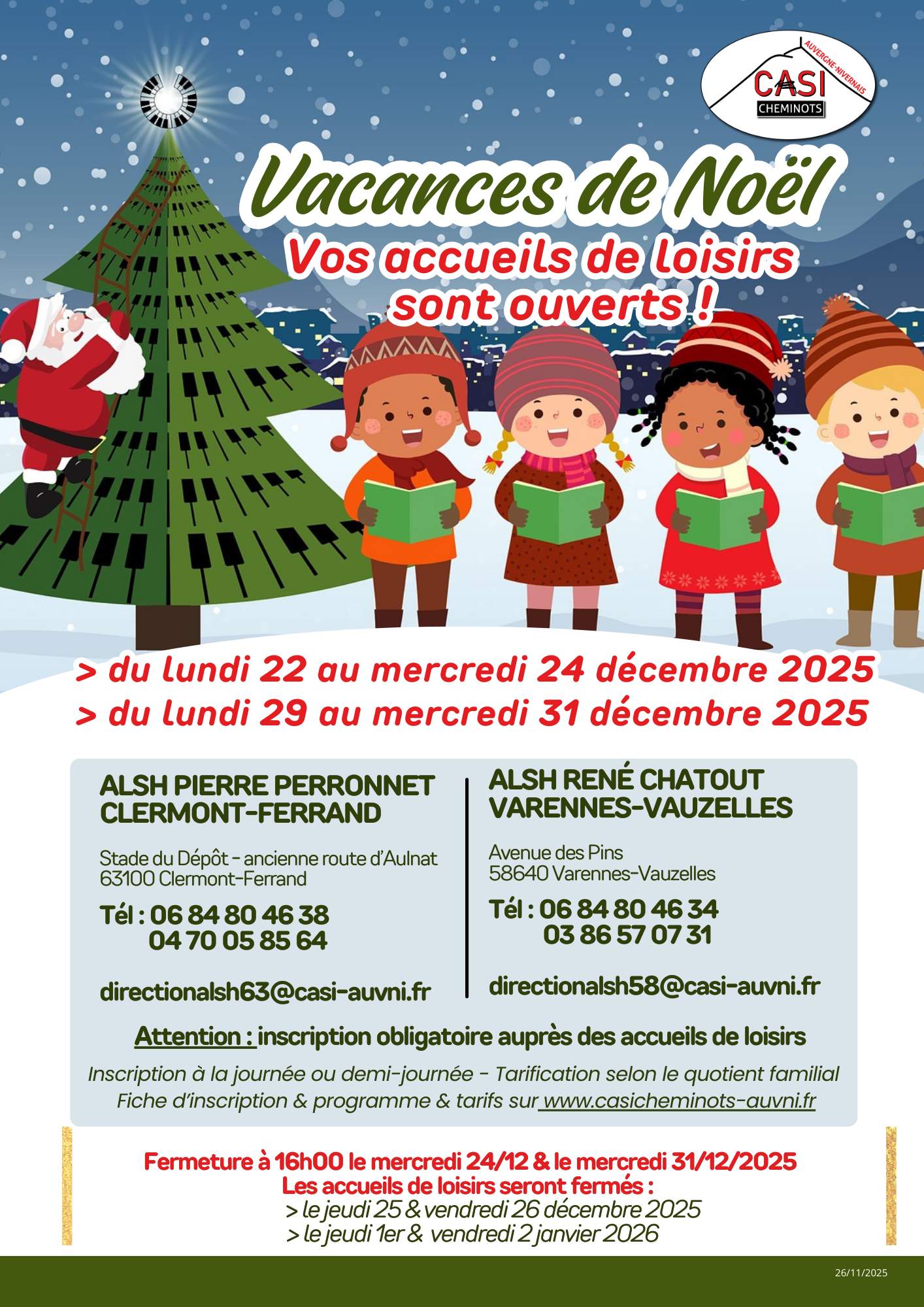 2025 Affiche ouverture vacances Noel 2025 alsh