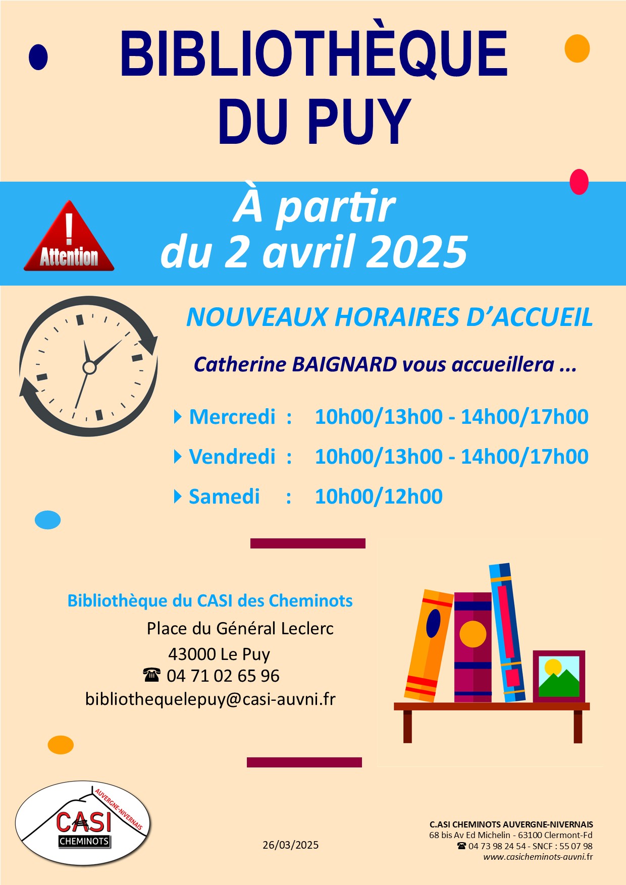 2025 affiche Modif Horaires bib Le Puy 