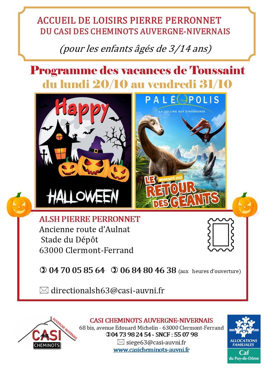 2025 programme vacances Toussaint ALSH 63